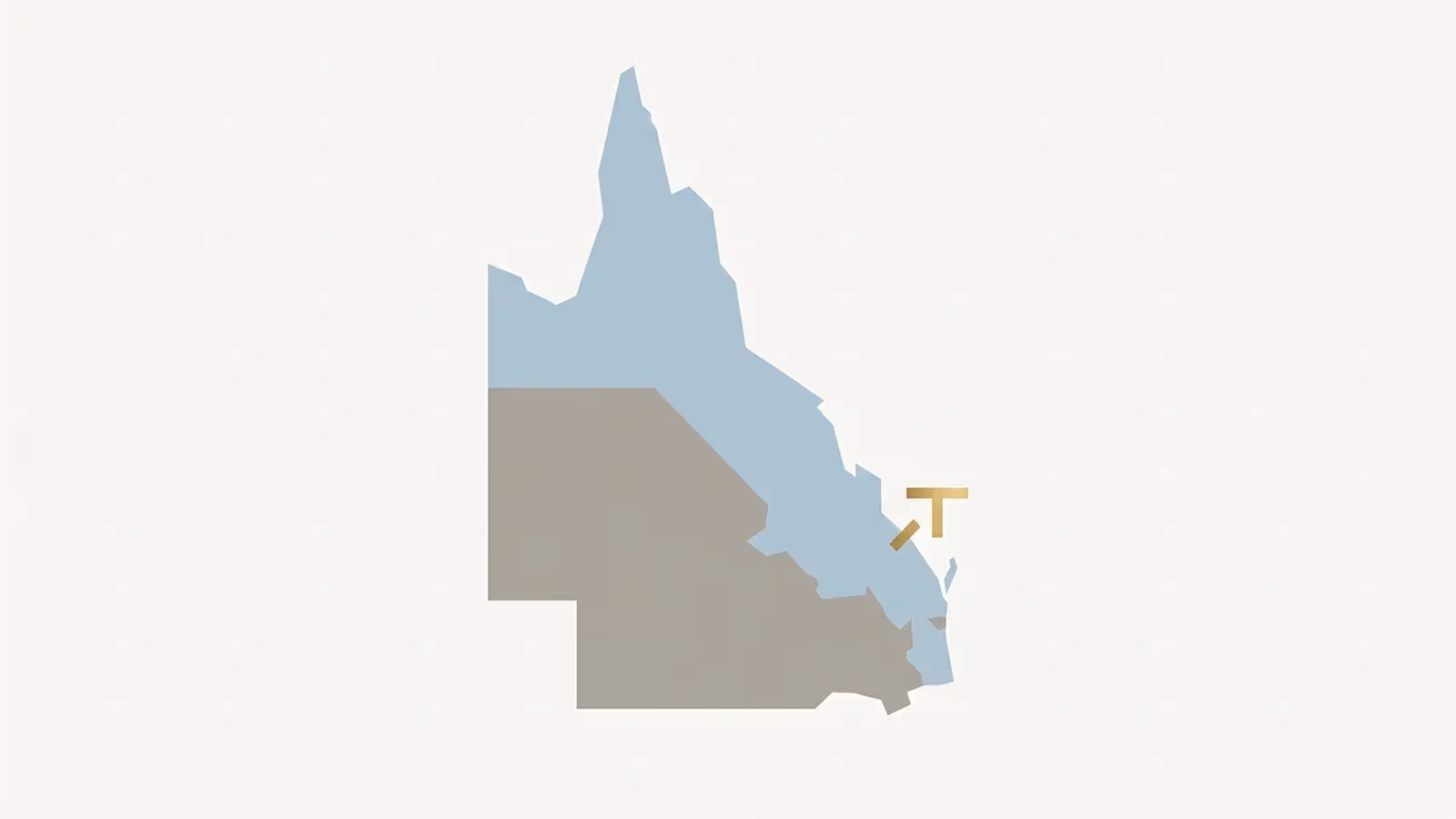 Abstract illustration of dated local research, shown as a simplified outline of South-East Queensland with a single small measurement marker.