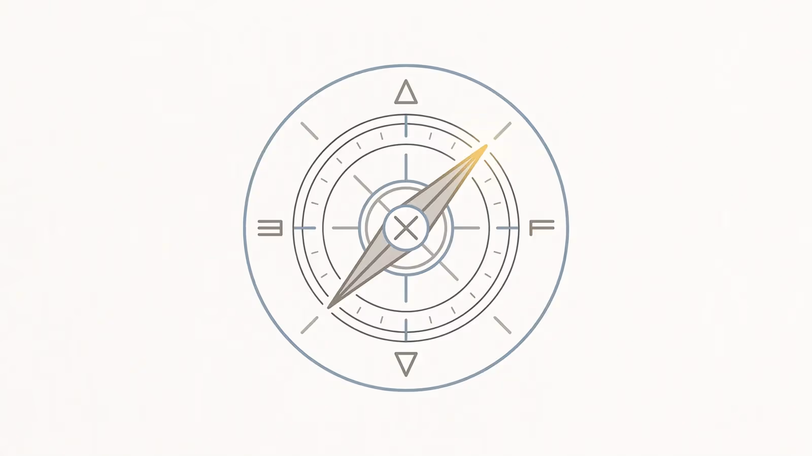 Abstract illustration of a reading guide, shown as a simple compass rendered in plain geometric lines.