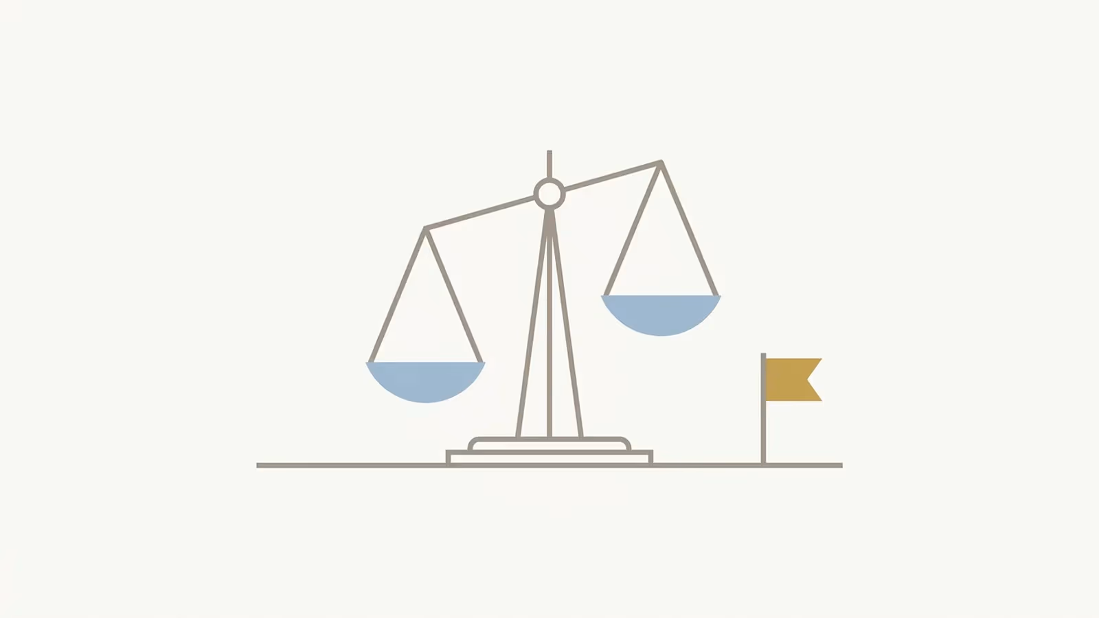 Abstract illustration of a disclosure stated up front, shown as a neutral weighing scale in plain lines with a single small gold-accent flag beside it.