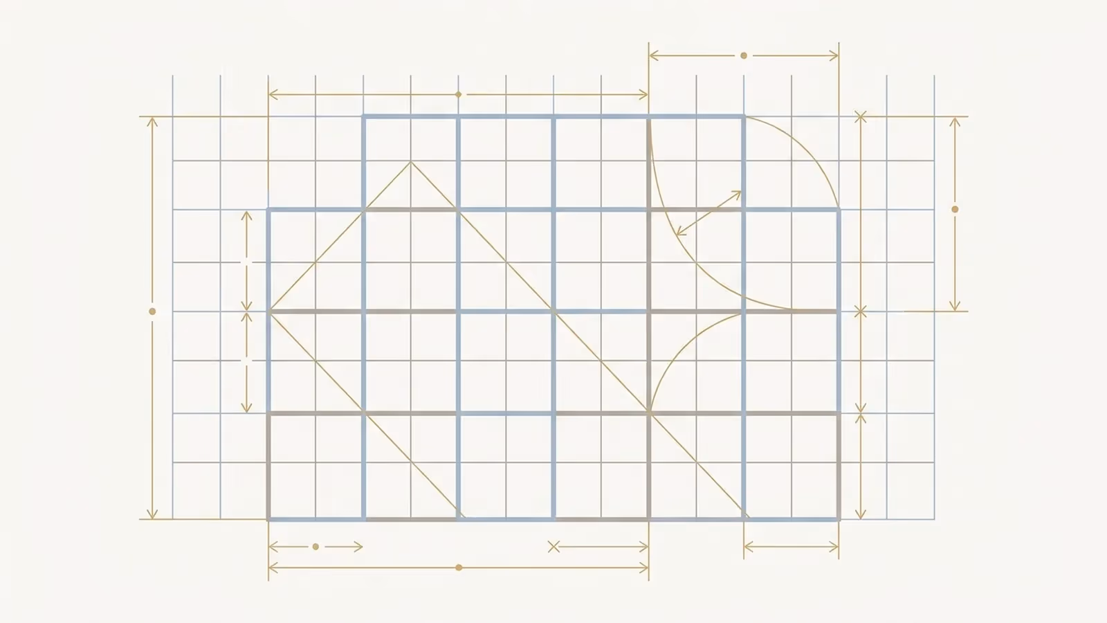 Abstract illustration of construction website design for a business buyer, shown as a blueprint grid with measurement lines.
