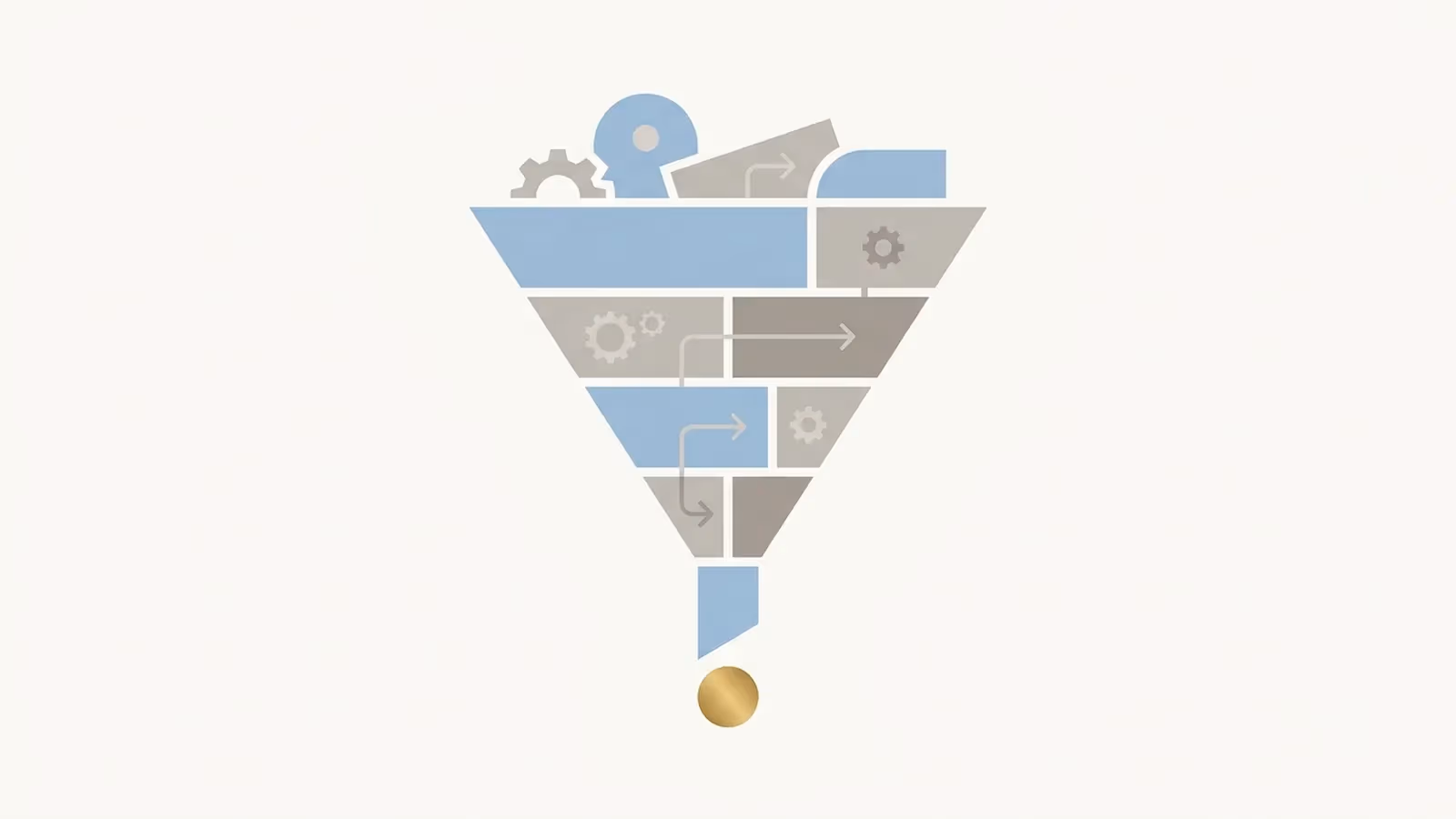 Abstract illustration of a tender and prequalification workflow, shown as a funnel narrowing to a single point.