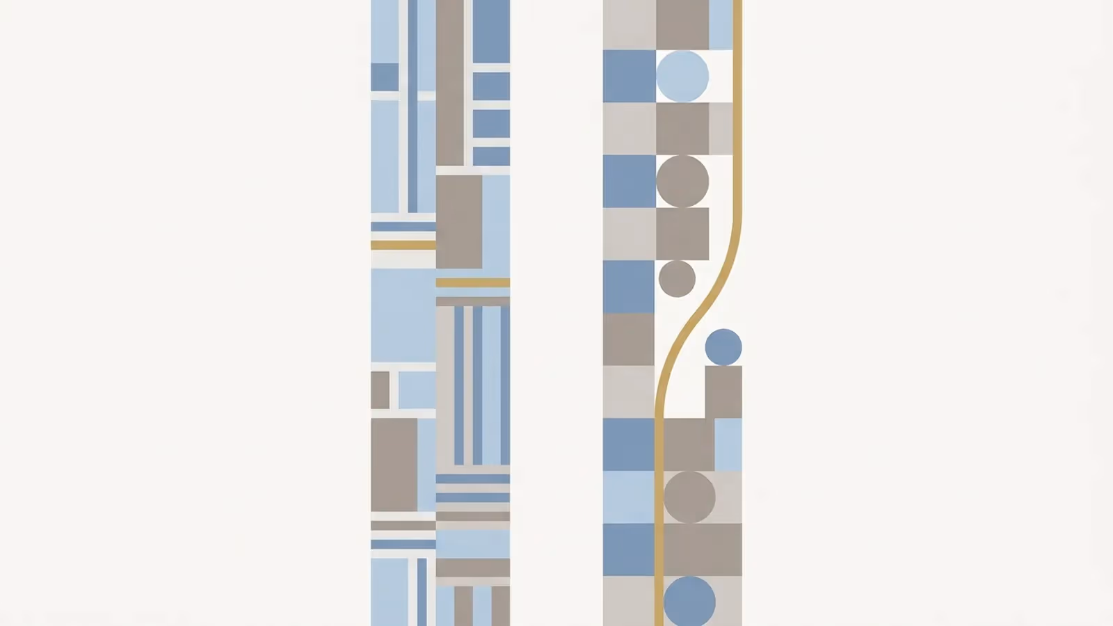 Abstract illustration of design and development as separate lines, shown as two separate ledger columns of different pattern side by side.