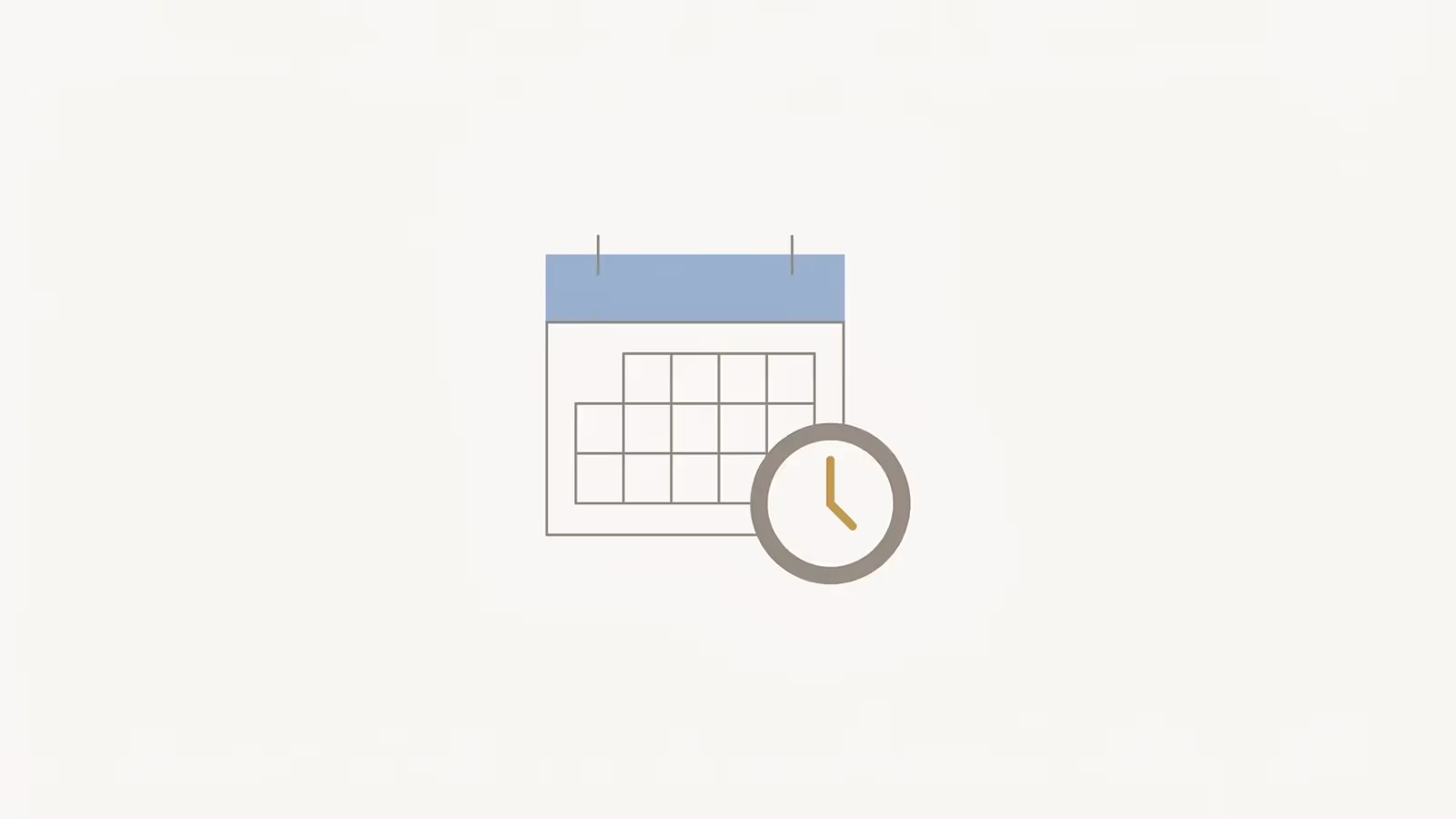Abstract illustration of appointment booking, shown as a simple calendar icon paired with a small clock.