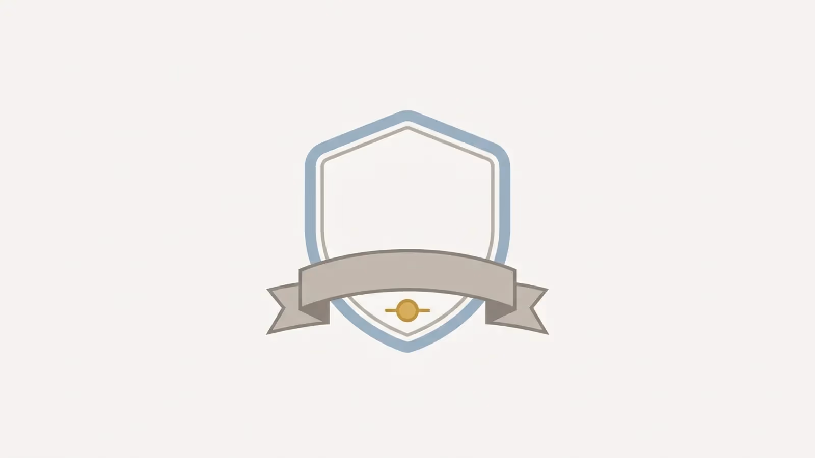 Abstract illustration of a professional qualification, shown as a plain rounded shield with a ribbon and no wording or real crest.