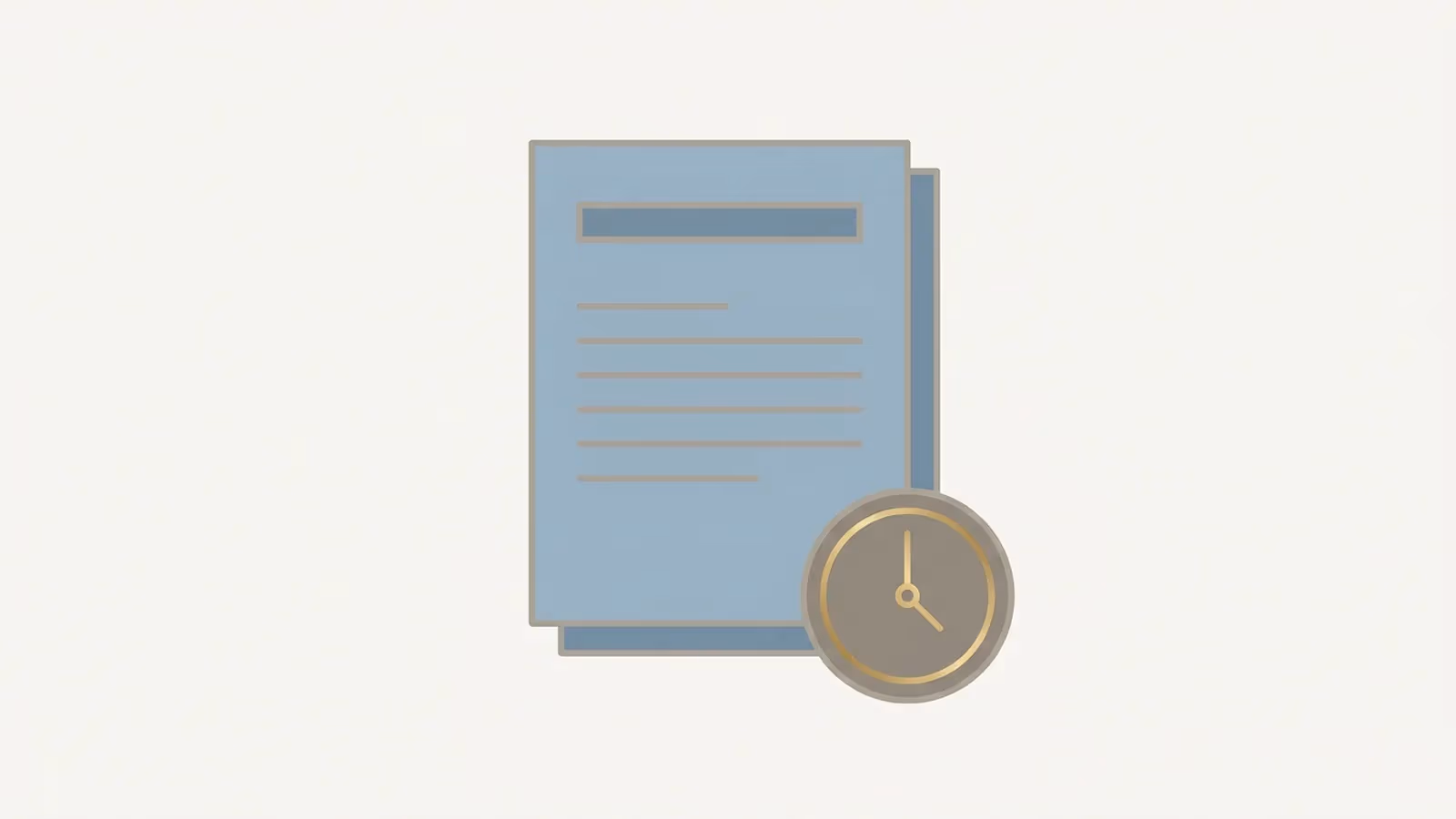 Abstract illustration of documenting the state in writing, shown as a document icon with a small clock glyph in the corner.