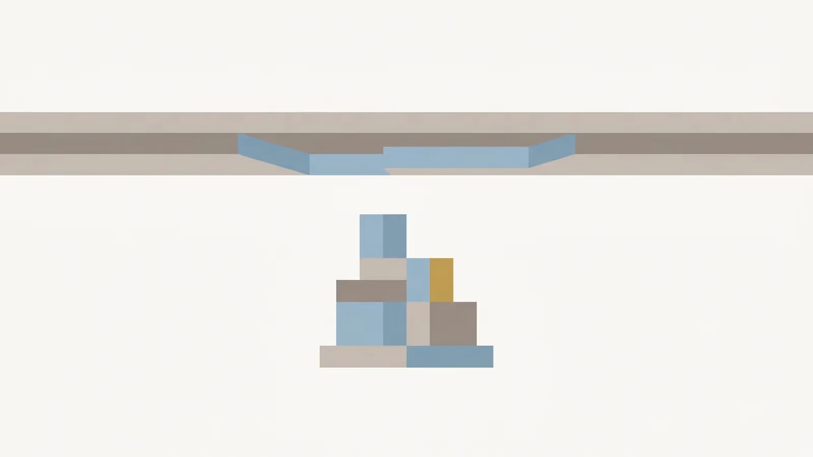 Abstract illustration of a technical ceiling, shown as a low horizontal ceiling line above a small stack of blocks that cannot grow taller than it.