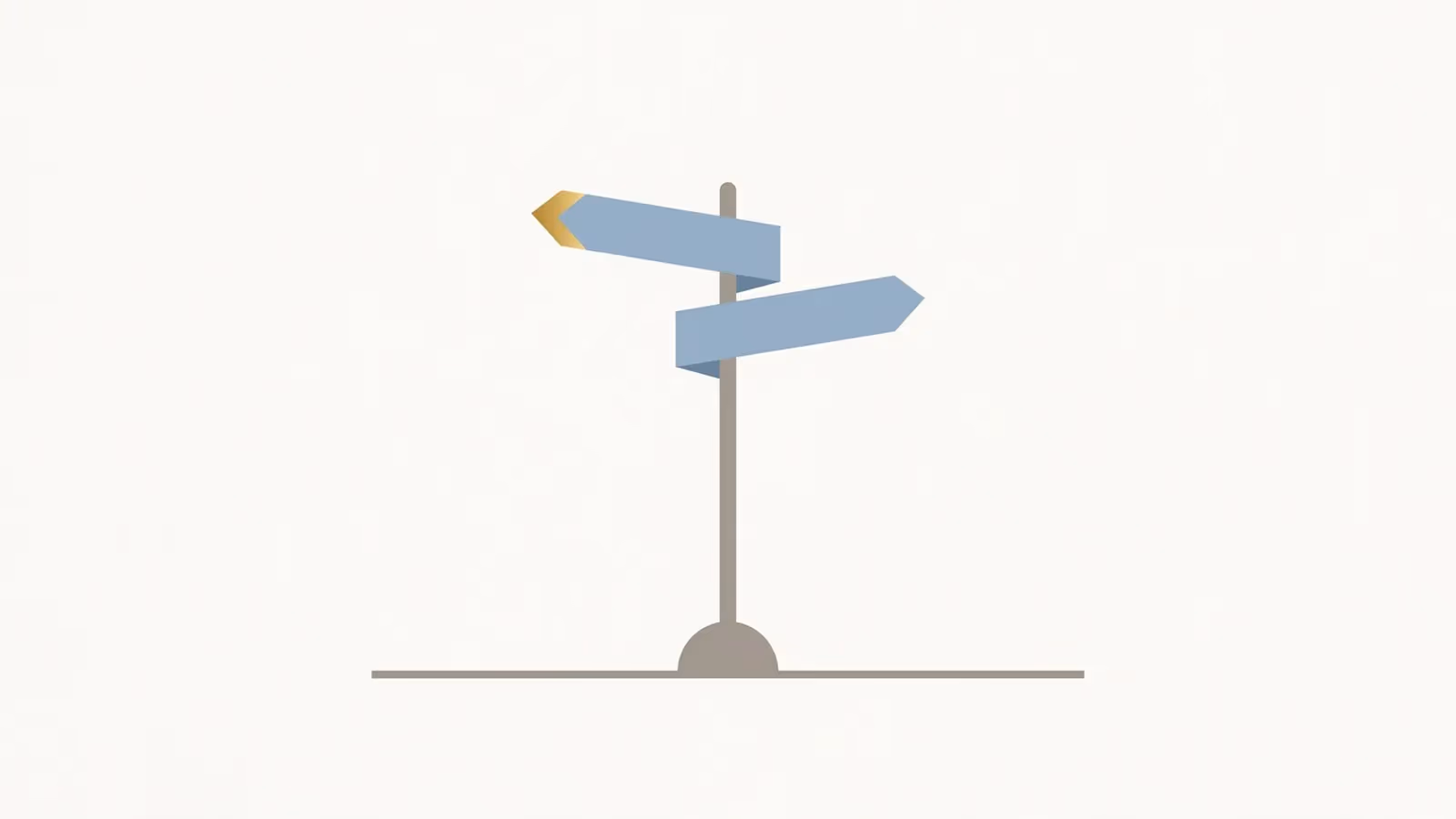 Abstract illustration of a next-step decision, shown as a small signpost icon with two arms pointing in slightly different directions.