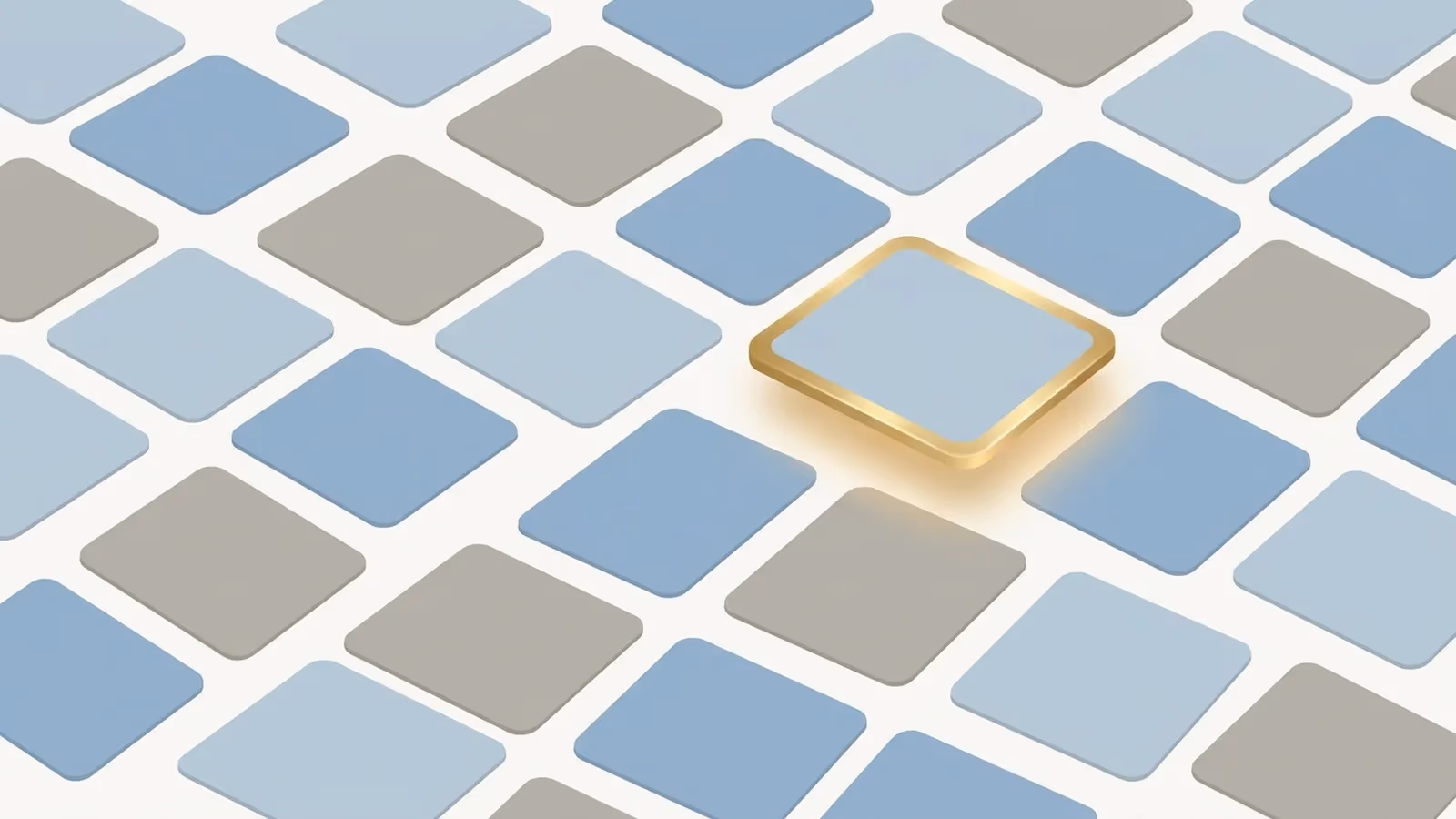 Abstract illustration of a web design glossary — an ordered grid of term cards with one lifted and highlighted.