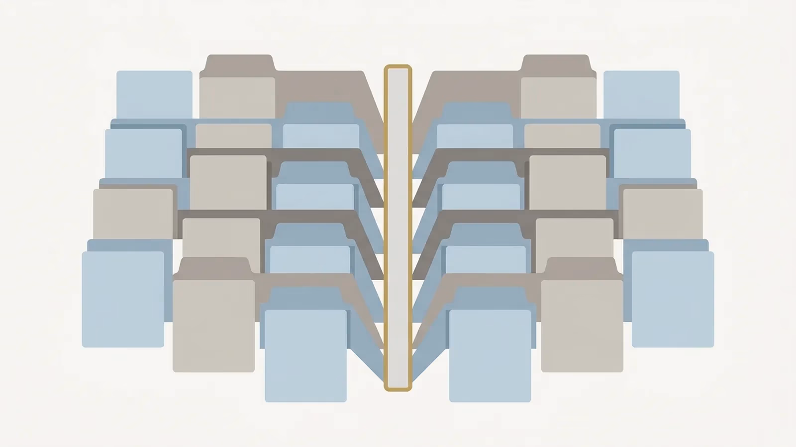 Abstract illustration of a structured index of web design guides, folder tabs fanning out from a central organising spine.