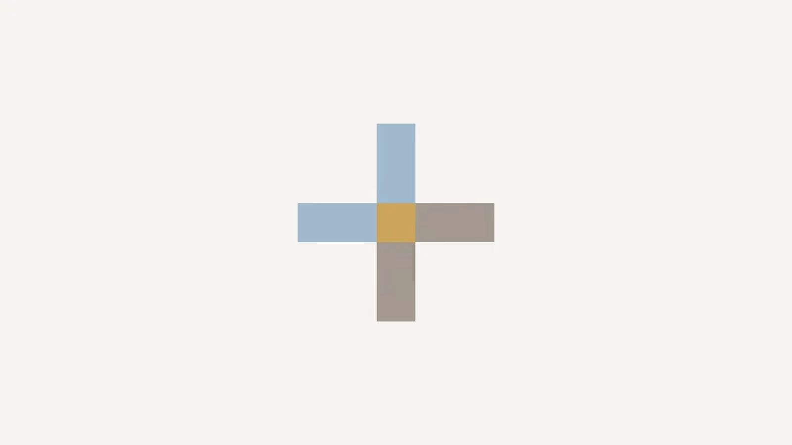 Abstract illustration of healthcare, shown as a minimal plus-sign of two intersecting bars.