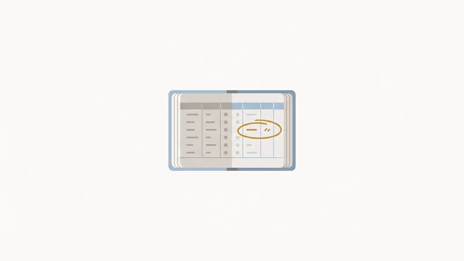 Abstract illustration of a worked pricing example, shown as a small ledger icon with one entry circled in the gold accent.