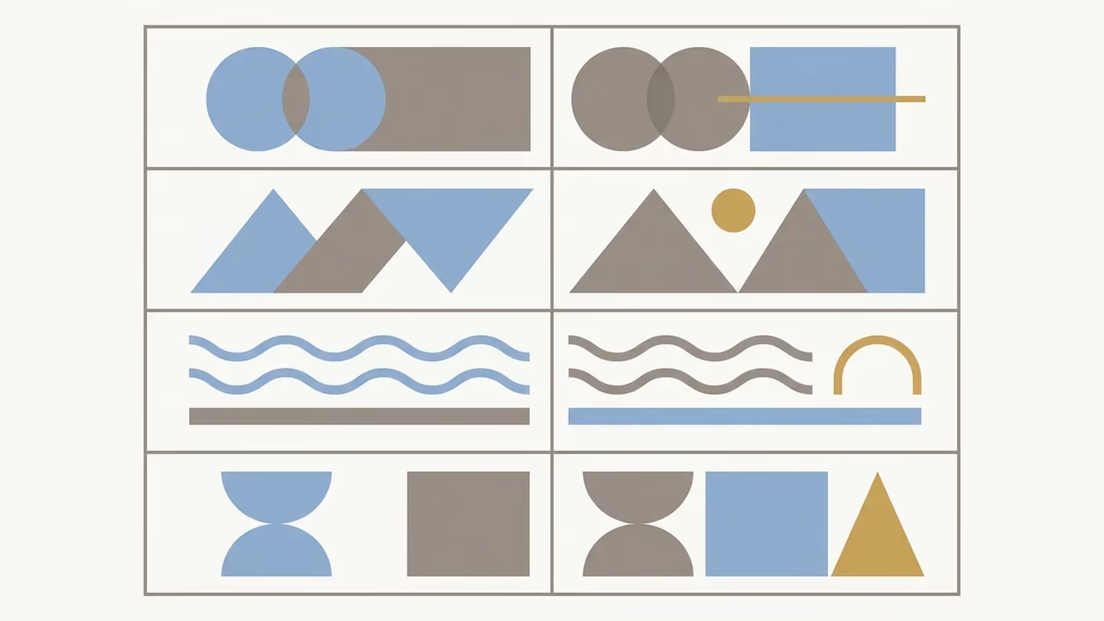 Abstract illustration of a like-for-like comparison, shown as a side-by-side grid of matched rows across two columns.