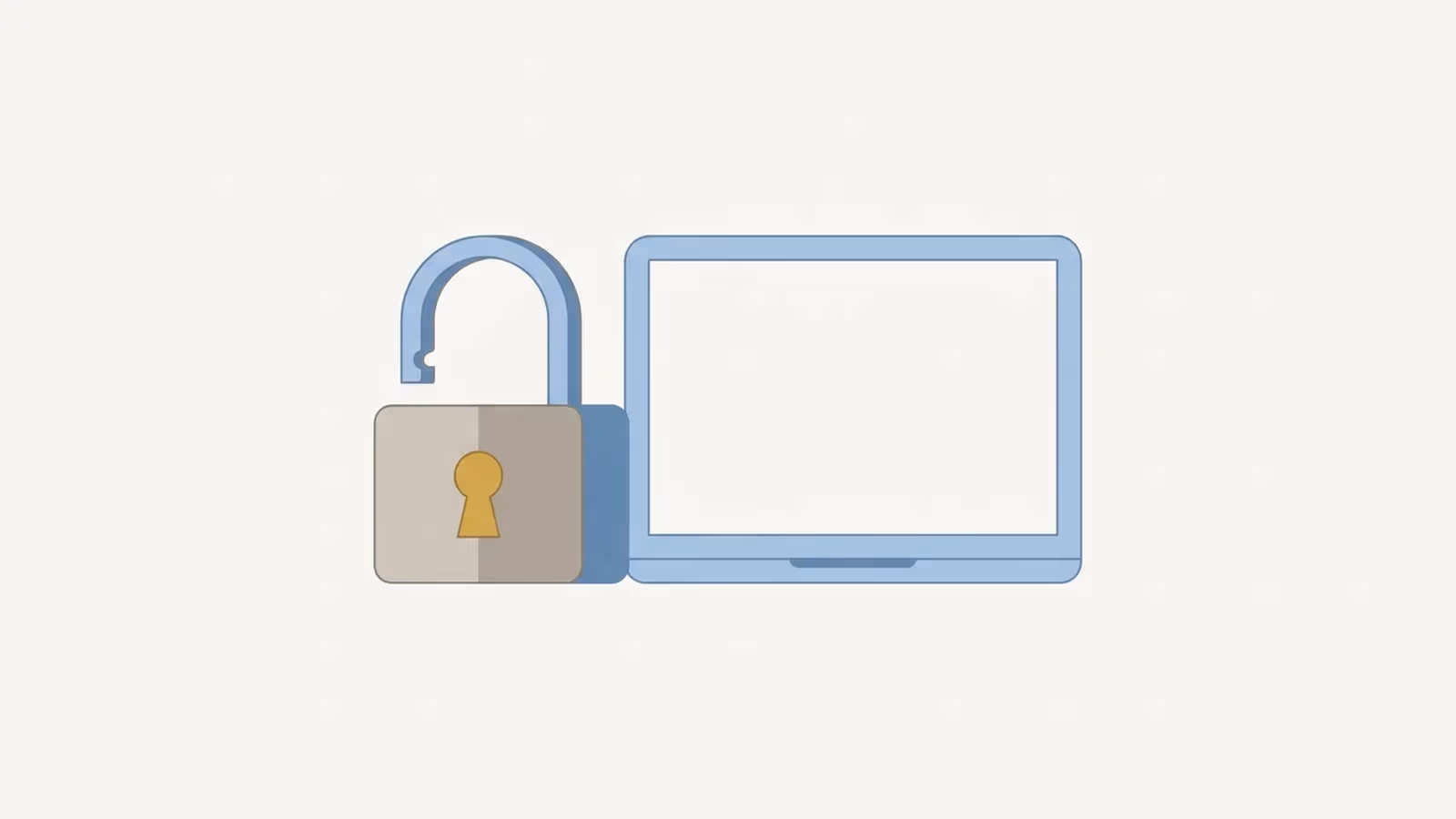 Abstract illustration of a CMS password reset, shown as an unlocked padlock beside a small screen-outline icon.