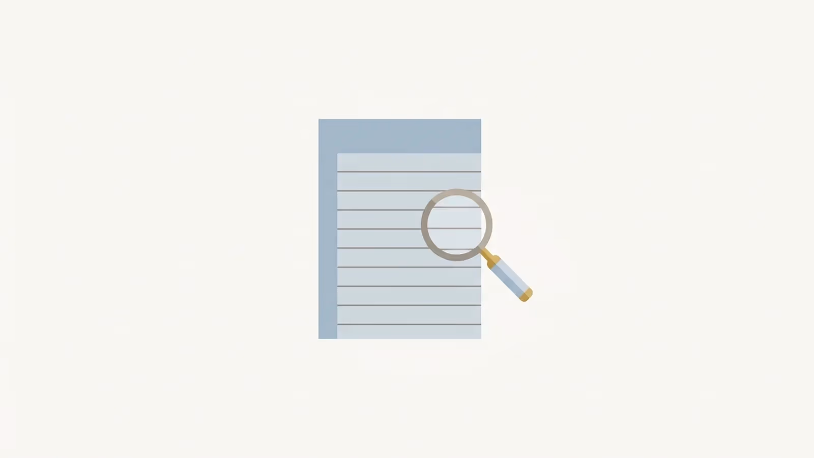Abstract illustration of checking the registrant record, shown as a ledger icon with a small magnifying glass over it.