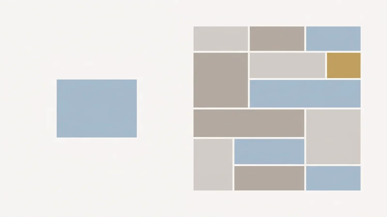 Abstract illustration of the scope difference, shown as a single isolated rectangle beside a full multi-block page grid.