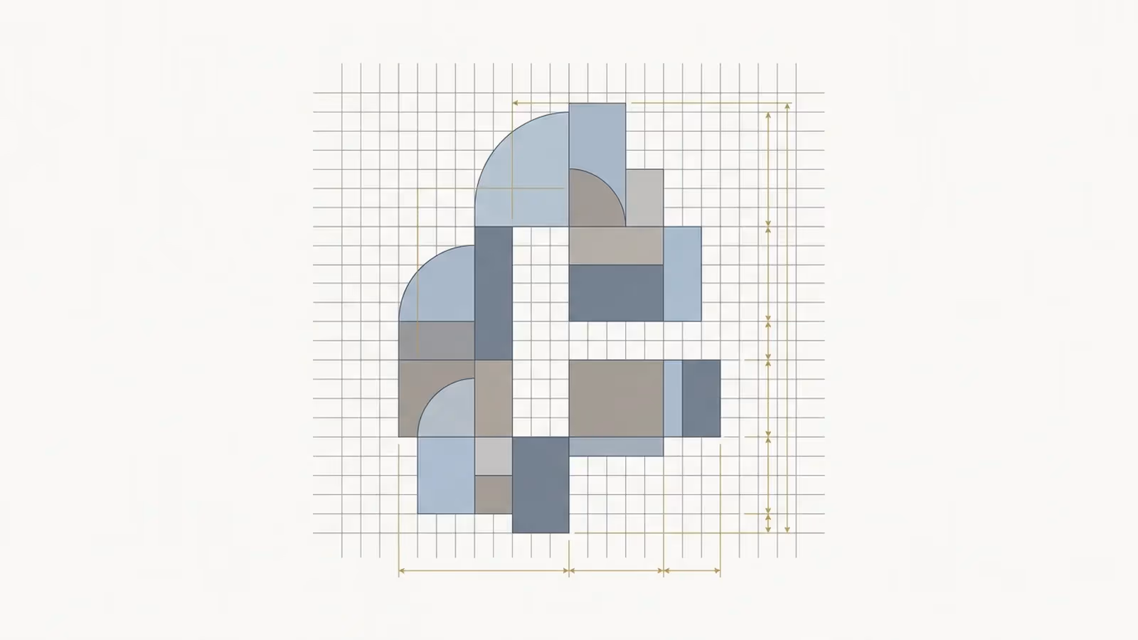 Abstract illustration of the specification problem, shown as a technical blueprint grid with a few thin gold-accent dimension lines.