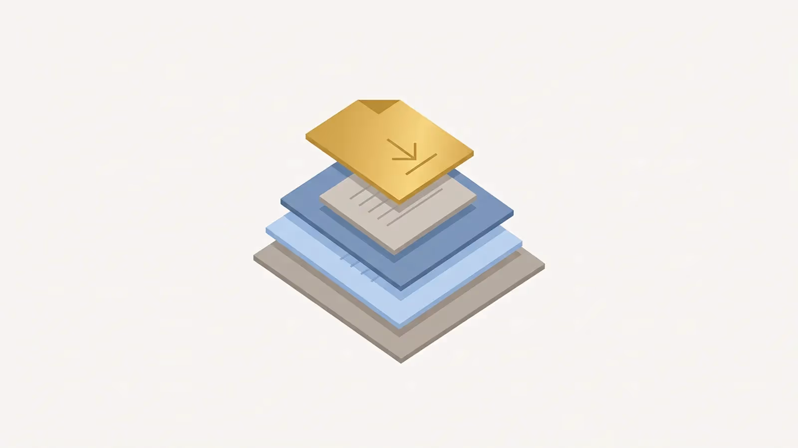 Abstract illustration of downloadable documentation, shown as a small stack of document icons of slightly different sizes.