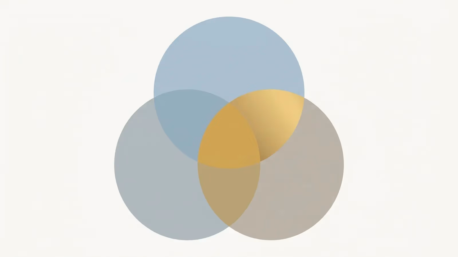 Abstract illustration of three audiences meeting on one site, shown as three overlapping equal circles sharing a centre.