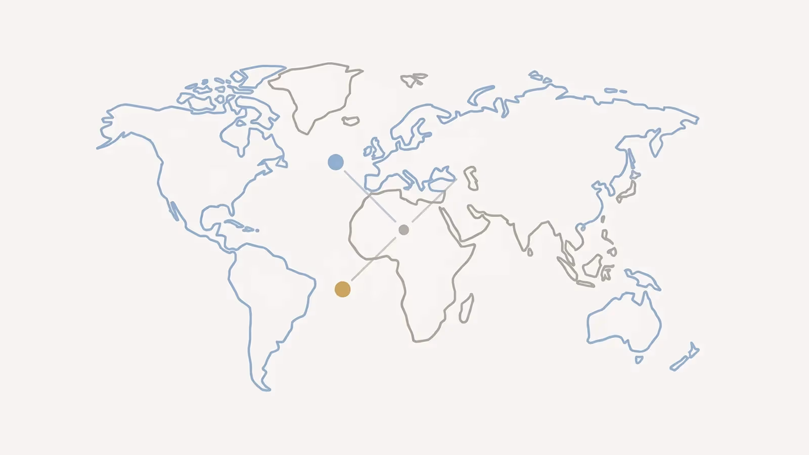 Abstract illustration of offshore versus local distance, shown as a simplified world outline with two small marker points at different distances from a shared centre.