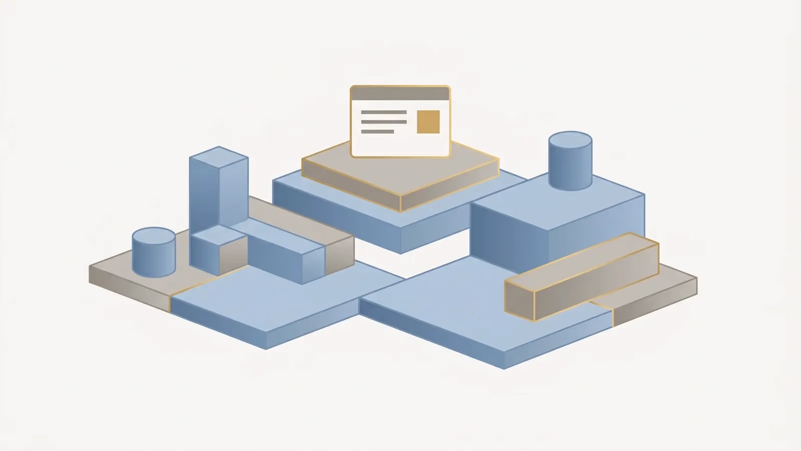 Abstract illustration of website platform options as stacked foundation layers, with a small website sitting on one of them.