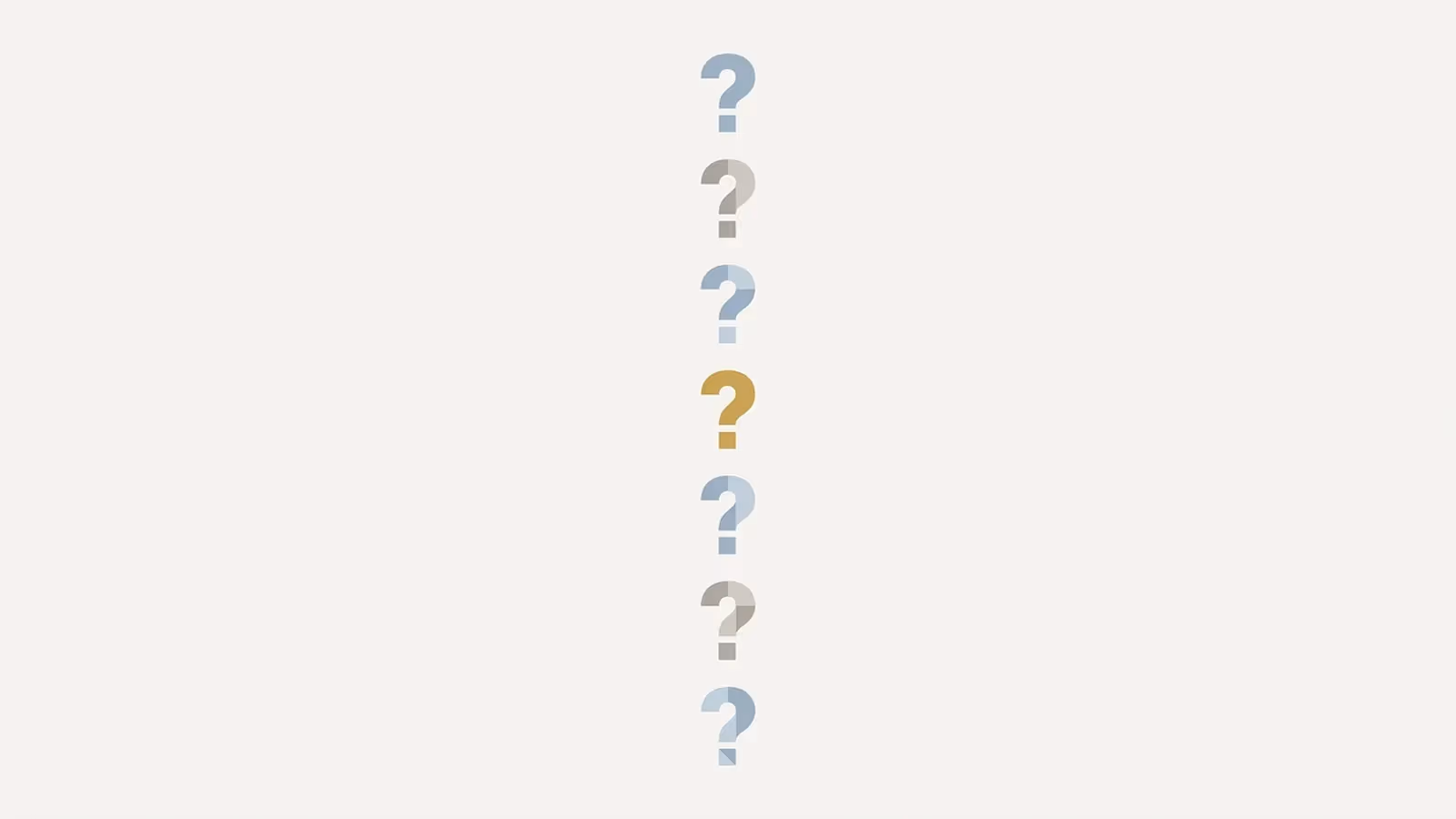 Abstract illustration of a list of questions, shown as a numbered column of small question-mark glyphs, evenly spaced.