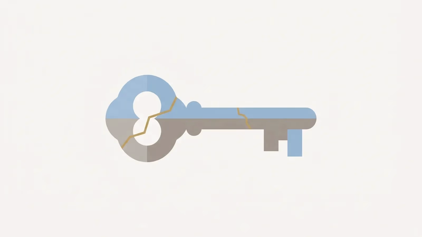 Abstract illustration of ownership and control risk, shown as a key icon with a small crack through it.