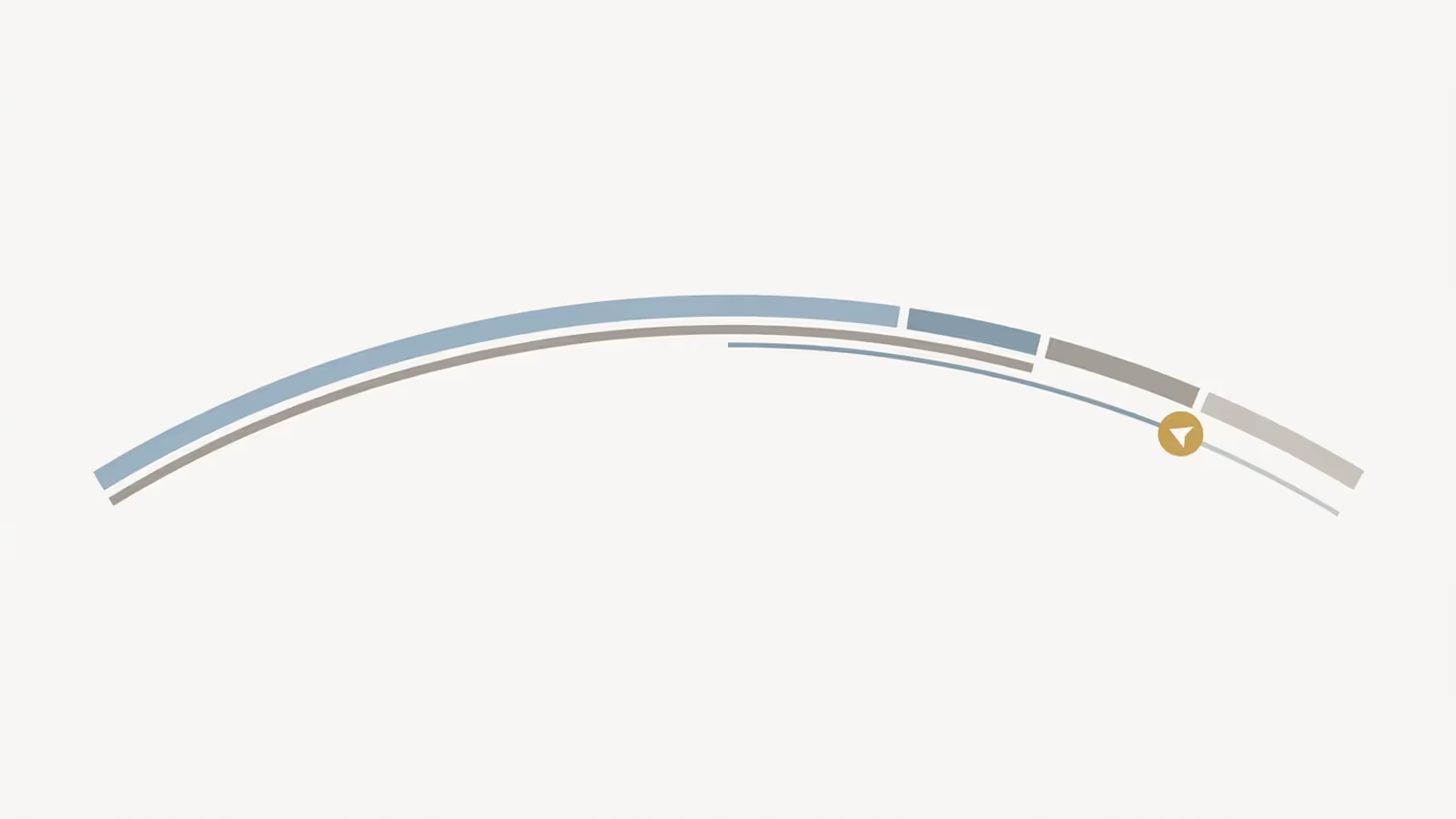 Abstract illustration of planning a year ahead, shown as a long timeline arc with a marker near the far end.