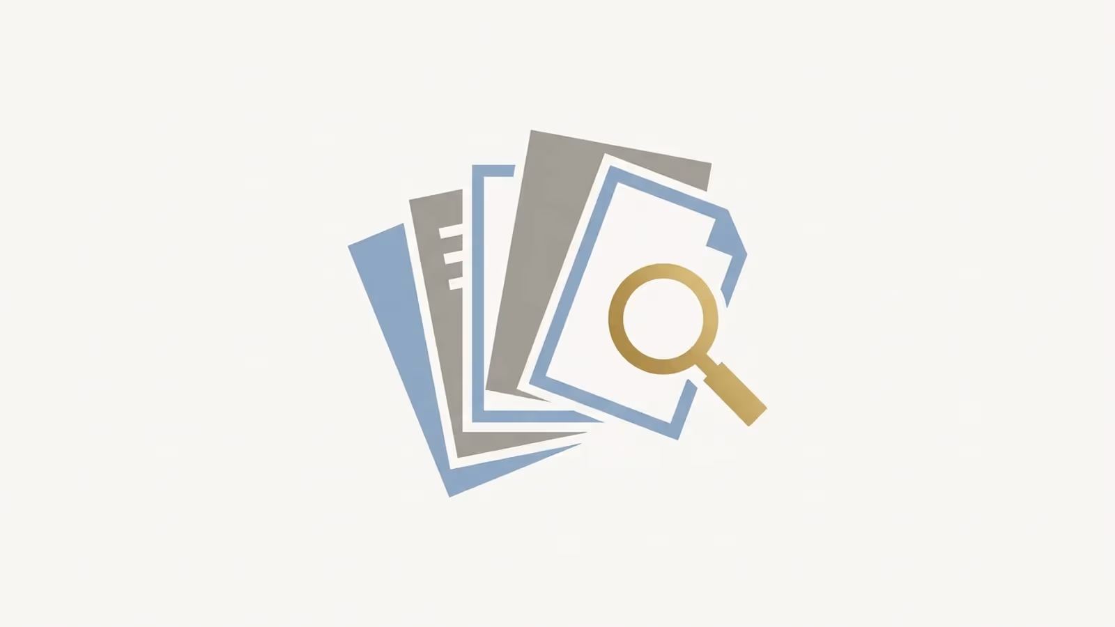 Abstract illustration of gathering evidence, shown as a small stack of plain document icons fanned out slightly.