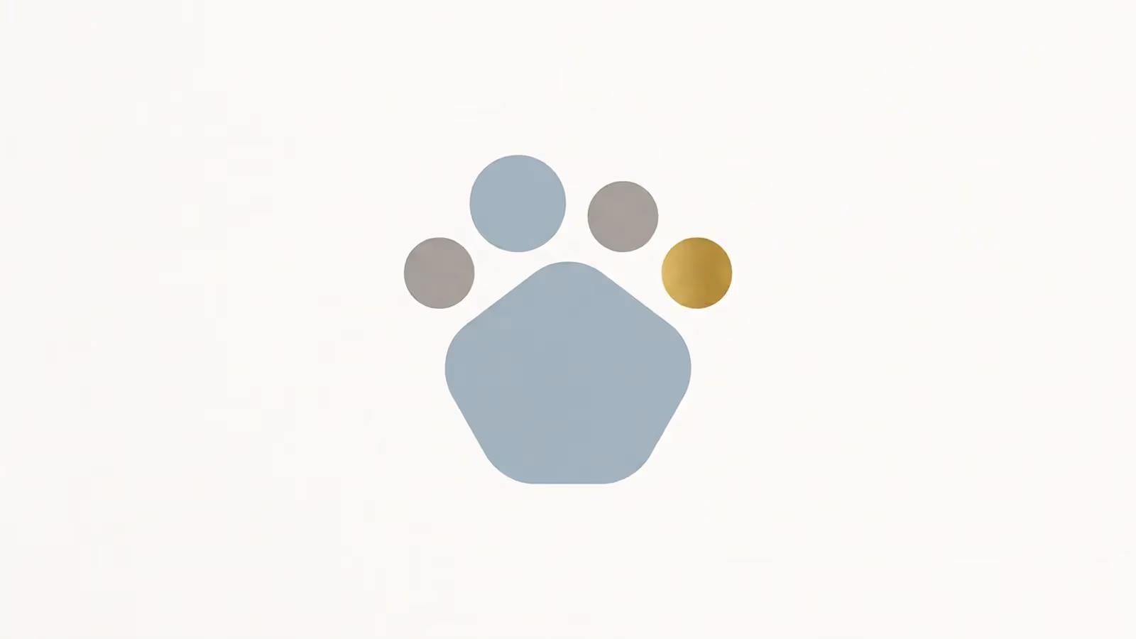 Abstract geometric paw-print motif, a pad and four toes rendered as simple circles.
