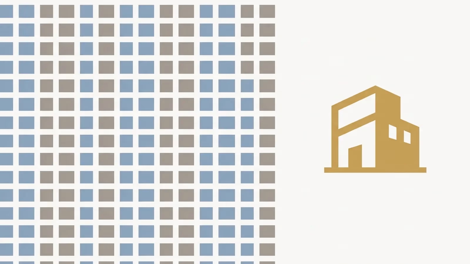 Abstract illustration contrasting a repeating directory grid with a single distinct studio block.